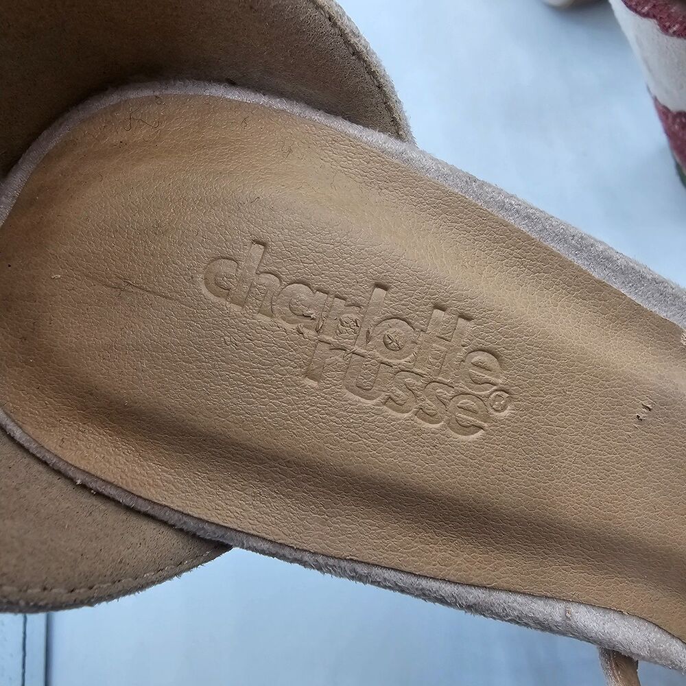 Charlotte Russe Rose Embroidered Platform Heels Tan Size 7 Strappy - Picture 10 of 11